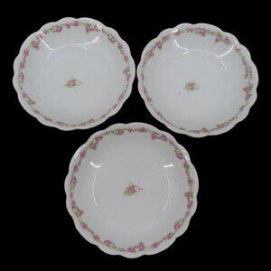 VTG Wheelock Vienna Set 3 Pink Rose Flower Floral Swag Bowls 7.5in MZ Austria
